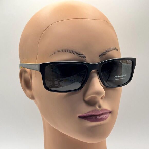 NEW Men's Y2K Ralph Lauren Narrow Sunglasses Polo 4076 Black & Yellow 57/18/135